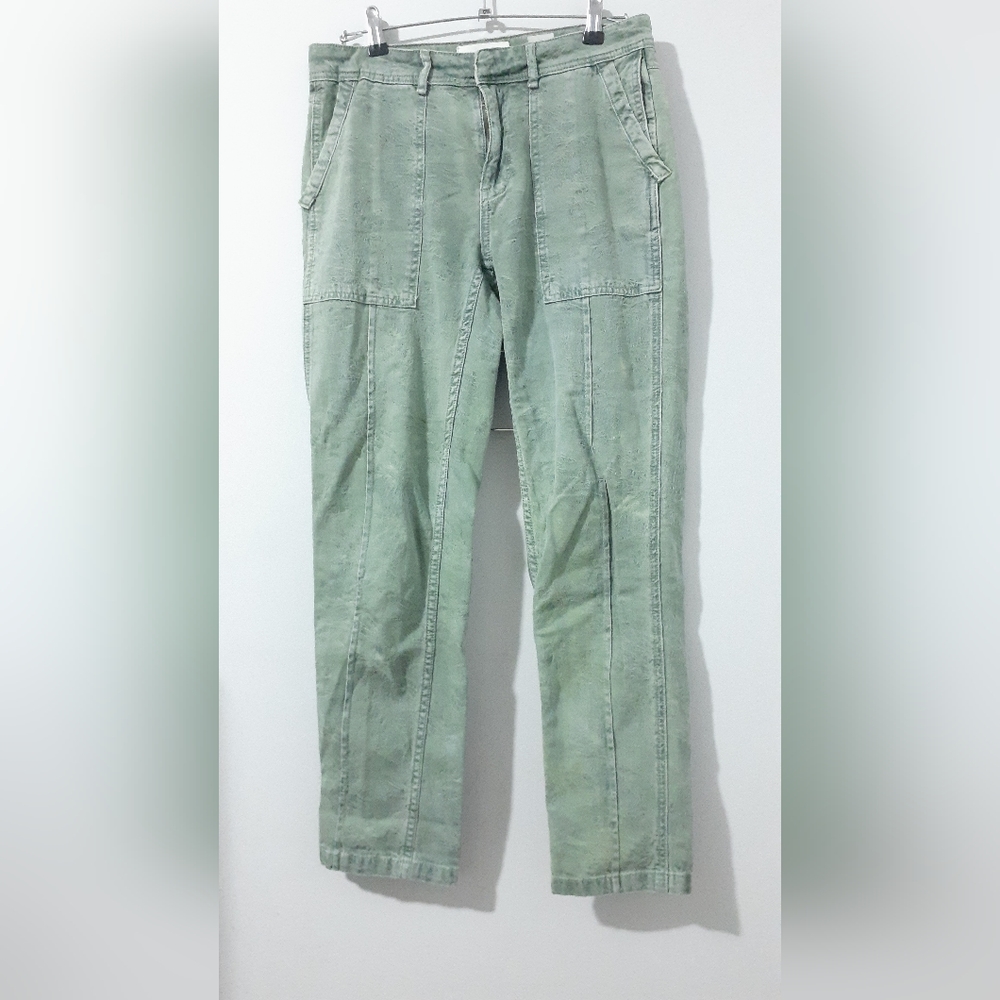 Anthropologie The Wanderer Green Floral Print Seamed Front Skinny Leg Jeans 26